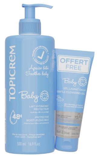 Topicrem Baby набор Защитное увлажняющее молочко 500 мл + Очищающий гель 75 мл