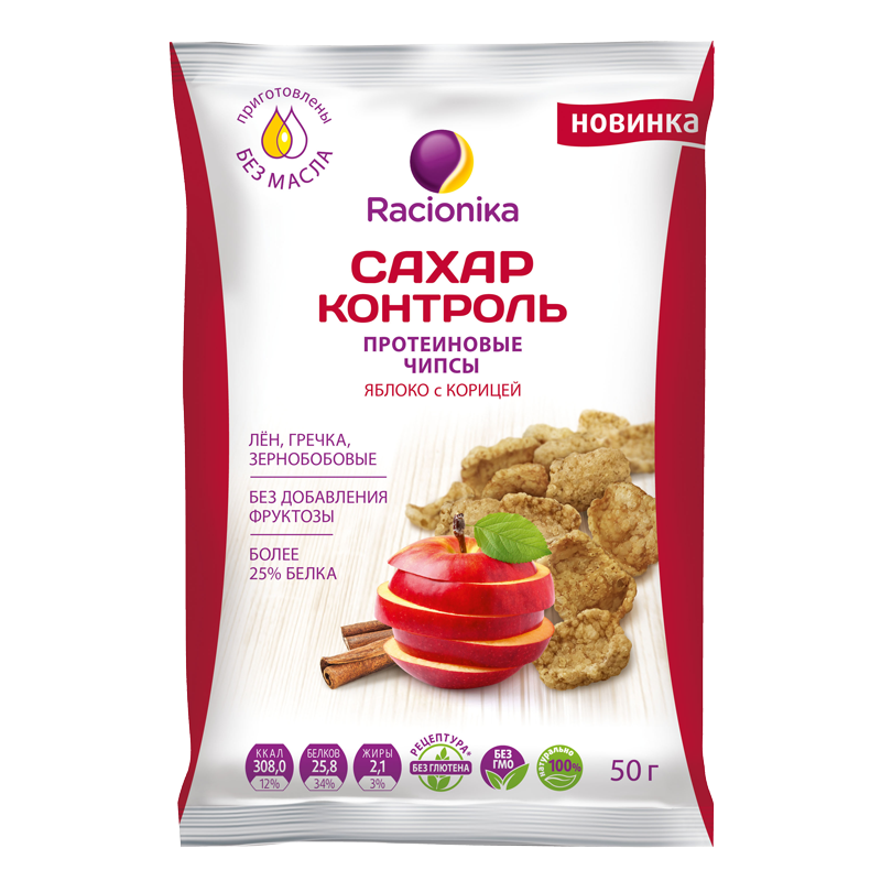 Racionika Протеиновые чипсы 50г яблоко с корицей