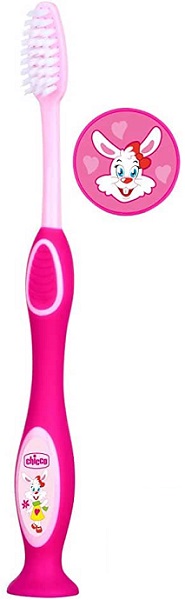 Зубная щетка CHICCO 6-36м с присоской Розовая