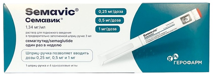 Семавик 4 мг шприц-ручка 1,34мг/мл 3 мл( 0,25мг, 0,5мг, 1мг ) 4 иглы №1 ( семаглутид )