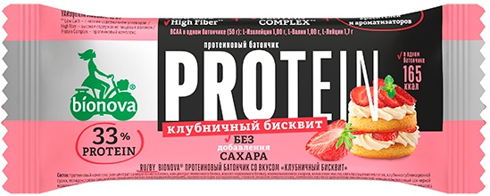 Bionova Батончик Протеиновый Клубничный бисквит 50г