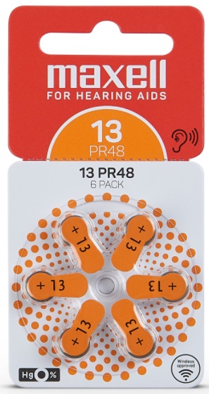 Батарейка на слуховой аппарат MAXELL PR48 (13) 6BS (6шт)  (Упаковка)