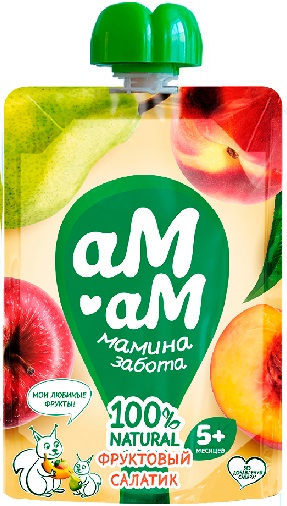 Ам-Ам Пюре Фруктовый салатик 90г пауч Ябл.груши персик