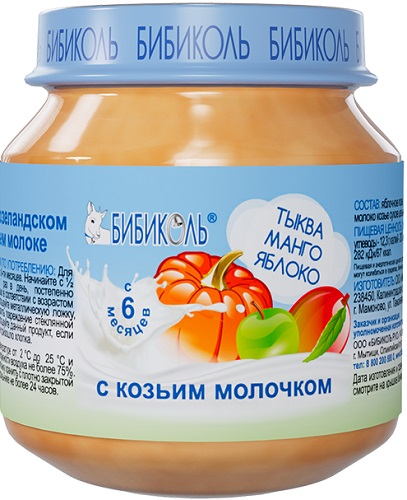 Бибиколь Пюре Тыква Манго Яблоко с козьим молочком 80г с 6 мес.