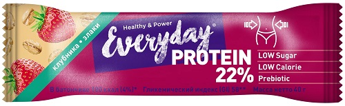 Everyday Protein 22% Батончик глазир. протеиновый. 40г Клубника Злаки