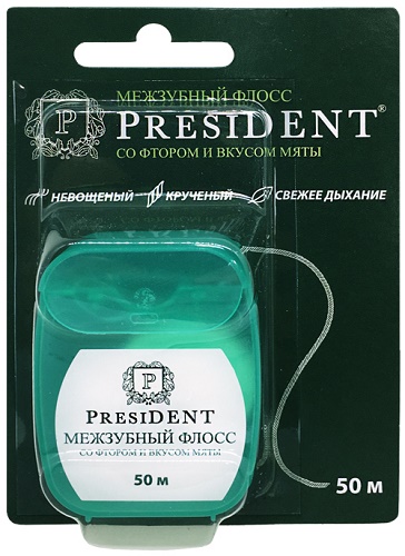 Зубная нить PRESIDENT Мята 50м Невощеный