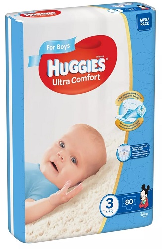 Подгузники для Мальчиков HUGGIES ULTRA COMFORT №3 (5-9кг) 80шт