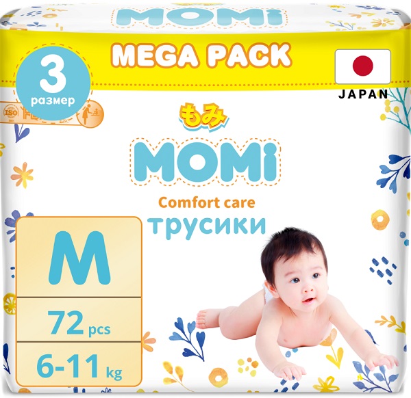 Трусики-подгузники для детей MOMI Comfort Care M72 ( 6-11 кг ) 72 шт