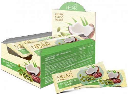 NBar Lite Батончик Финик-Кокос-Тыква 30г  & (Упаковка)