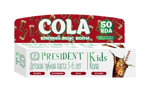 Зубная паста PRESIDENT Kids 3-6лет Кола 50мл