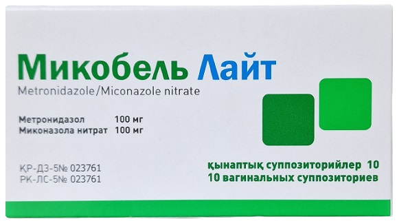 Микобель Лайт супп. ваг. №10 ( метронидазол 100 мг, миконазола нитрат 100 мг )