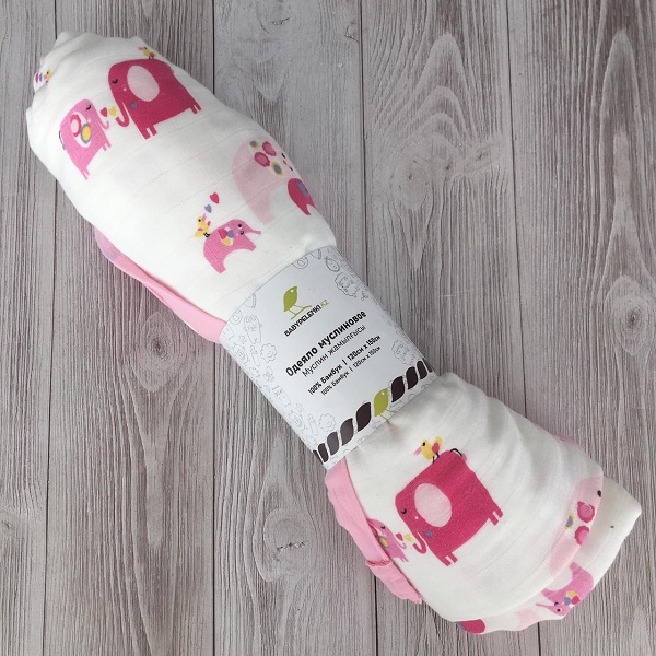 Одеяло Муслиновое BABYPELENKI 120*150 см Розовые Слонята