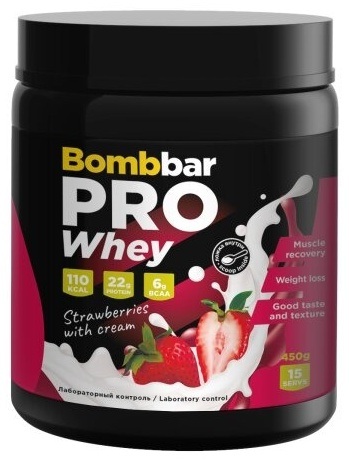 Bombbar Pro Whey Протеин со вкусом Клубника со сливками 450 г.