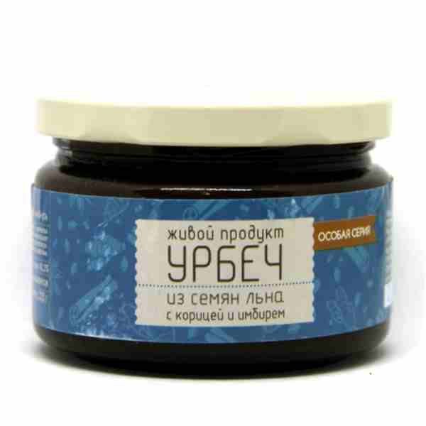 Живой продукт Урбеч из семян льна с корицей и имбирем 225г