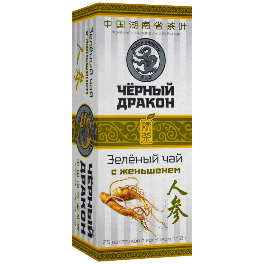 Черный дракон Чай Зеленый с Женьшенем №20пак. 