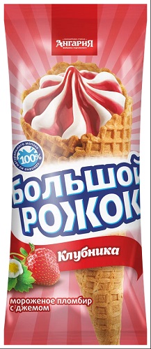 Ангария Мороженое Пломбир с Клубн.джемом Большой рожок 15% 110г