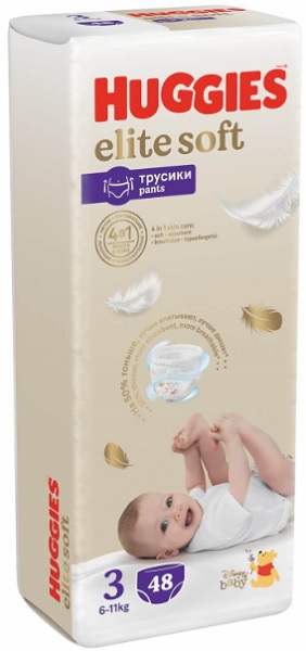 Трусики-подгузники для детей HUGGIES ELITE SOFT №3 ( 6-11 кг ) 48 шт