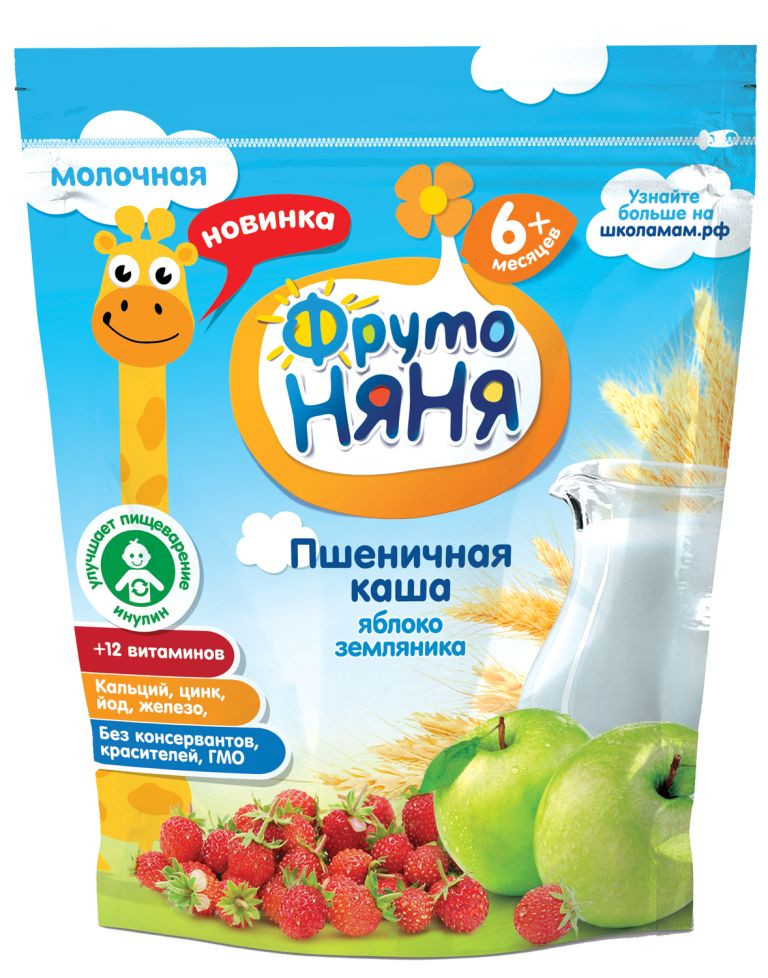 Каша молоч. пшеница с яблоком и земляникой 200гбыстрораств. ФрутоНяня