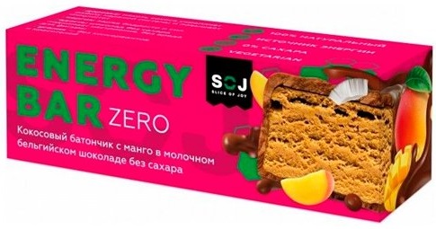 SOJ батончик без сахара Energy Bar Zero кокосовый со вкусом манго в молочном шоколаде 45 гр