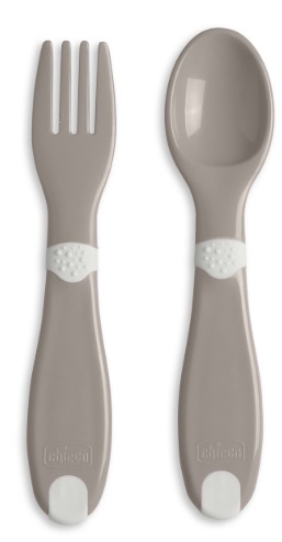 Набор столовых приборов пластик 2шт First Cutlery CHICCO 12м+ grey