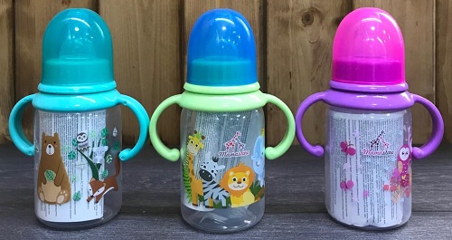 Бутылочка Пластиковая MAMASTORE 125 мл с Ручками Соска Силиконовая 0м+ арт.B125H цв.в асс.