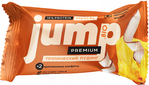Конфета протеиновая Jumpbio Premium Тропический пудинг 28г