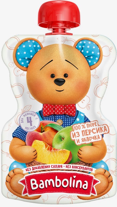 Bambolina Пюре Персик яблоко 90г с пауч 5мес.