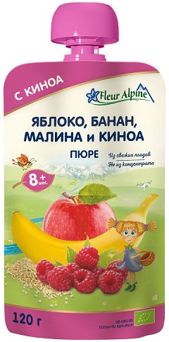 Fleur Alpine Пюре Яблоко банан малина Киноа 120г пауч с 8мес