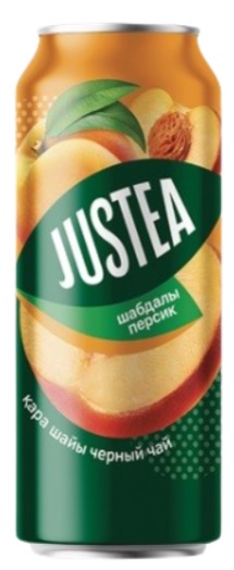 Чайный напиток Justea Черный чай со вкусом Персика 450мл ж/б