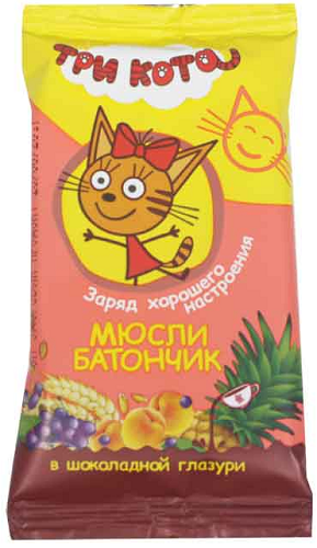 Три кота Заряд хорошего настроения Батончик Мюсли 40г в шоколадной глазури