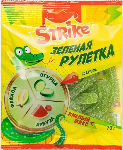 Strike Зеленая рулетка Мармелад жев.Фейхоа,огурец,арбуз в кисл обсыпке 70г
