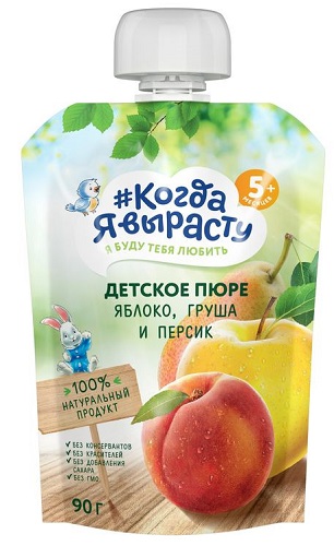 Когда я вырасту Пюре Яблоко груша персик 220г пауч