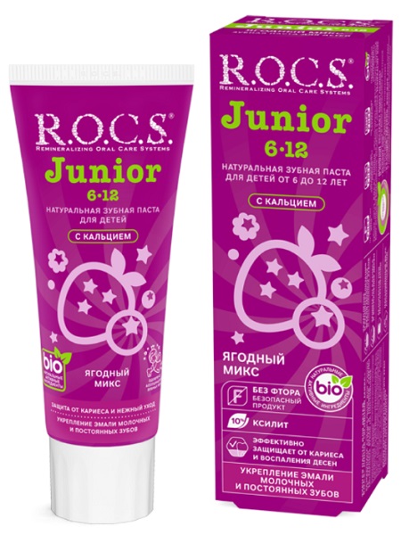 Зубная паста ROCS Junior Ягодный Микс 6-12лет 74г РОКС