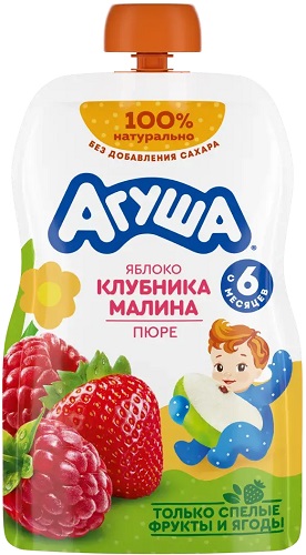 Агуша Пюре Яблоко- клубника- малина 90г БЕЛ Пауч