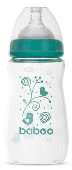 Бутылочка Стеклянная BABOO Anti-Colic широкое горлышко 250мл Соска Силиконовая 3м+