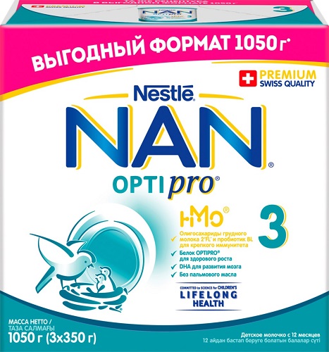 NAN 3 OPTIPRO 1050г (3-350г) Детское молочко с 18 месяцев.