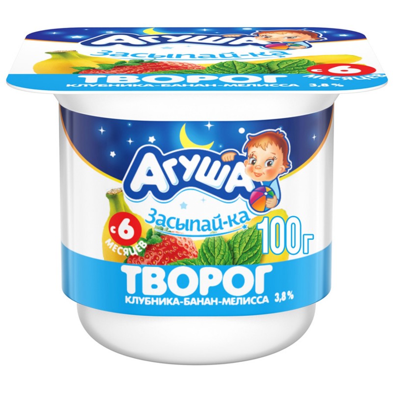 Агуша Творог Клубника- банан- мелисса 3,9 %- 100г детский фруктовый