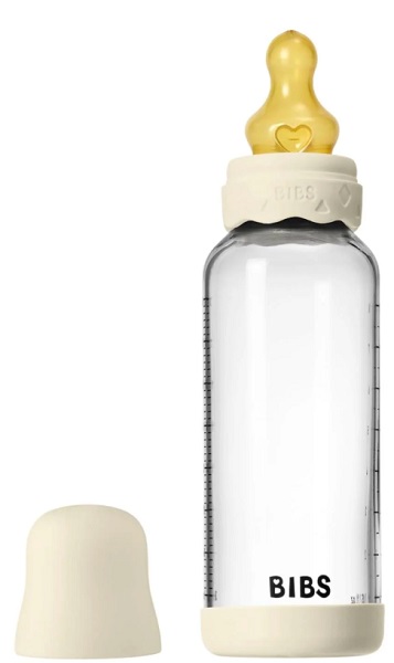 Бутылочка для кормления стеклянная Bibs Ivory 240мл латексная соска арт.50202216