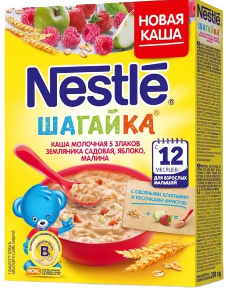 Nestle Каша Шагайка 5злаков Земляника, яблоко, малина 200г с 12 мес.