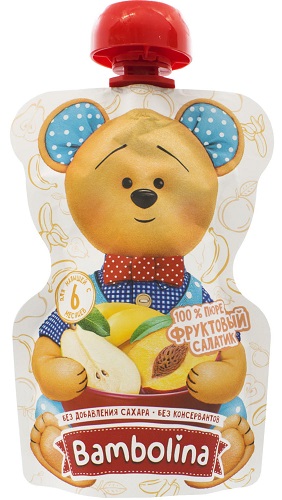 Bambolina Пюре Фруктовый салатик 90г пауч с 4 мес.