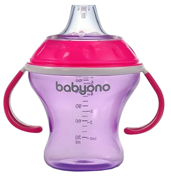 Поильник 3м+ BABYONO 180мл непроливайка с мягким носиком и ручками арт.1456/02