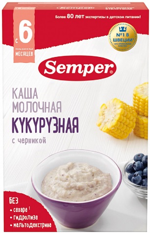 Semper Каша молочная Кукурузная Черника 180г с 6мес.