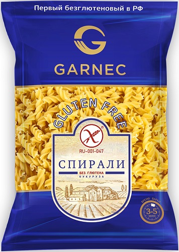 Гарнец Макароны без глютена Спираль Кукуруза 250г Garnec