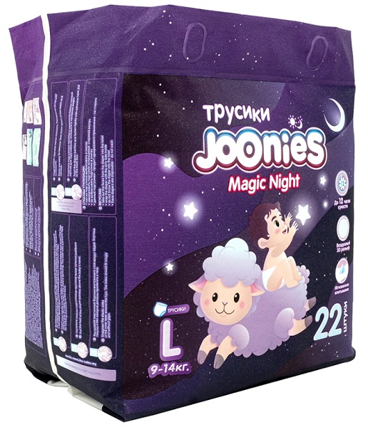 Трусики-подгузники для детей JOONIES Magic Night L22 ( 9-14 кг ) 22 шт 