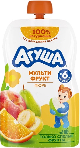Агуша Пюре Мультифрукт 90г БЕЛ Пауч