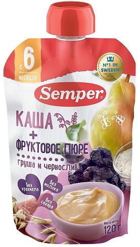Semper Пюре Каша + фр. пюре груша и чернослив 120г с 6 мес.