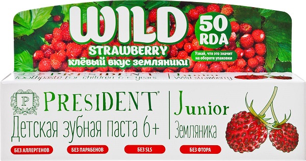 Зубная паста PRESIDENT Junior 6+ лет Земляника 50 мл