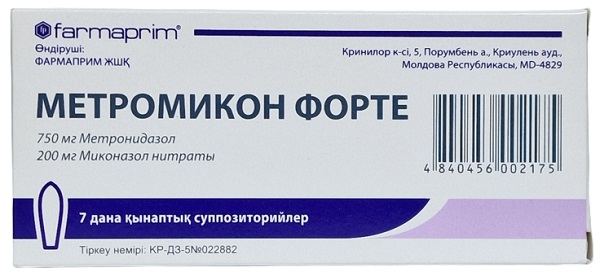 Метромикон Форте супп. ваг. №7 ( метронидазол 750 мг, миконазол 200 мг )