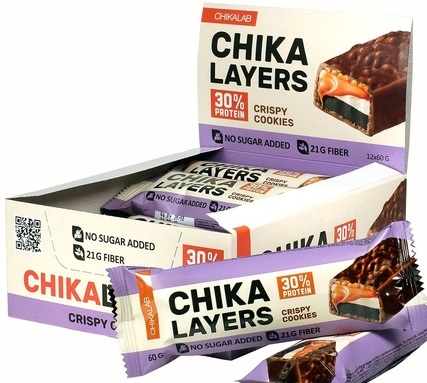 CHIKALAB Батончик глазированный Layers Хрустящее печенье с двойным шоколадом 60г