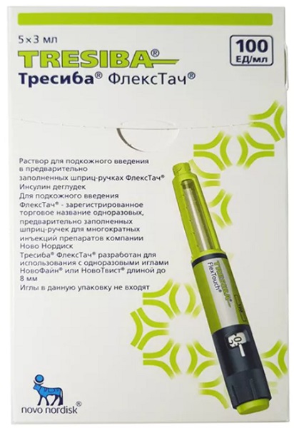 Тресиба ФлексТач 100 ед/мл 3,0 мл №5 (инсулин деглудек) длительного действия (Упаковка)